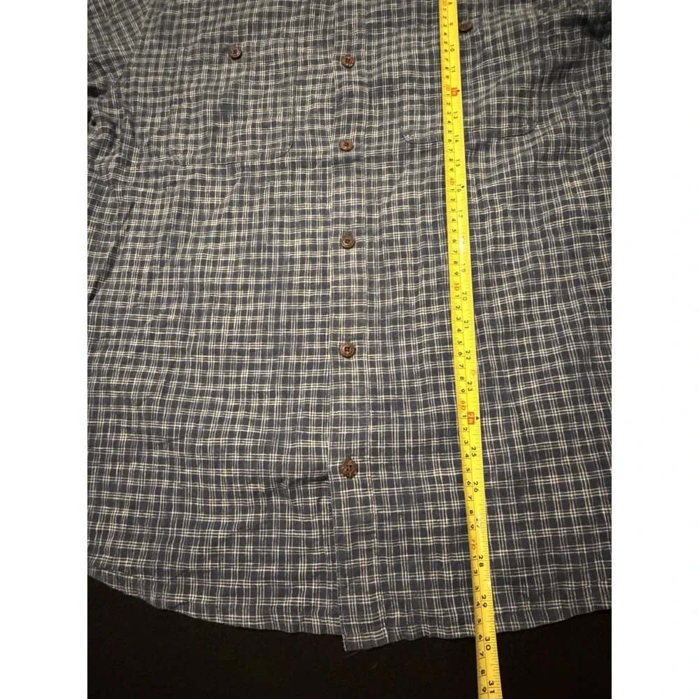 Patagonia Blue White Checkered Plaid Hemp Blend Button Up Pocket Mens Large - Picture 5 of 6